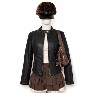 y2k black leather jacket  such a clean classy fitted silhouette with silver